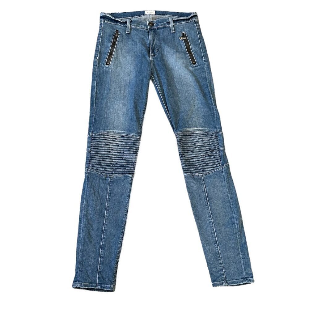 Hudson Stark Designer Moto Jean Skinny Mid Rise Medium Blue Women's Size 28/6